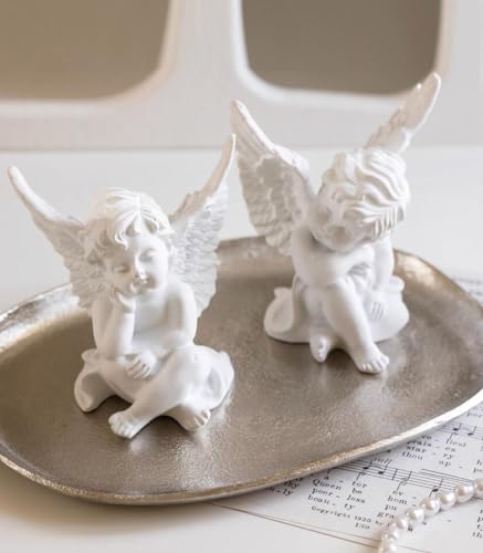 KiaoTime l Set of 2 Resin Adorable Cherubs Angels Statues Figurine Guardian Angel Garden Angels Sculpture Cute Angel Collection Wings Angel Memorial Statue 4.25"