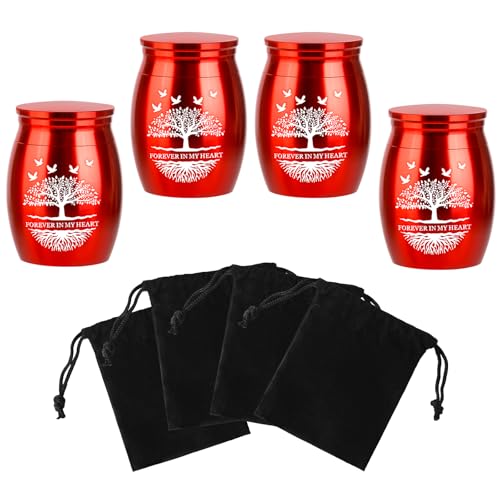 Mini Urns for Ashes Keepsake Set of 4, Small Cremation Keepsake Urns for Human/Pet Ashes, Memorial Sharing Urns for Family & Loved Ones - Red