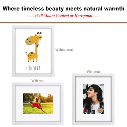 RPJC 8x10 Solid Wood Picture Frame Real Glass Cover White - color: White, size: 8x10 mat 5x7