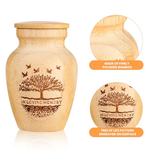 Small Urns for Human Ashes Keepsake Set of 2, Handcrafted Bamboo, Mini Cremation Keepsake Urn for Funeral Memorial or Home Decorative, 2" W x 3" H