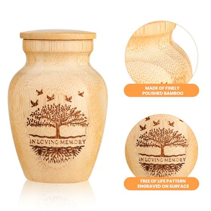 Small Urns for Human Ashes Keepsake Set of 2, Handcrafted Bamboo, Mini Cremation Keepsake Urn for Funeral Memorial or Home Decorative, 2" W x 3" H