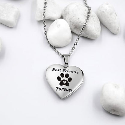 PHOCKSIN Personalized Locket Necklace for Women Photo Necklace with Customized Picture Birth Flower Birthstone Customizable Birthday Gifts - color: #14 Heart Silver Dogfriend