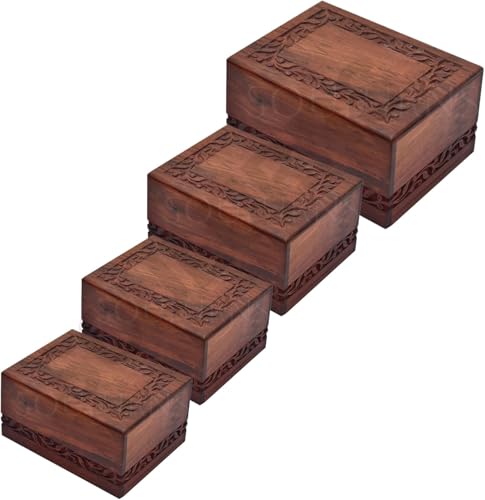 SOULURNS Border Engraved Wooden Urn for Human Ashes - Rosewood Cremation Urn for Adult Male or Female (Nested Set of 4) - size: Nested Set of 4