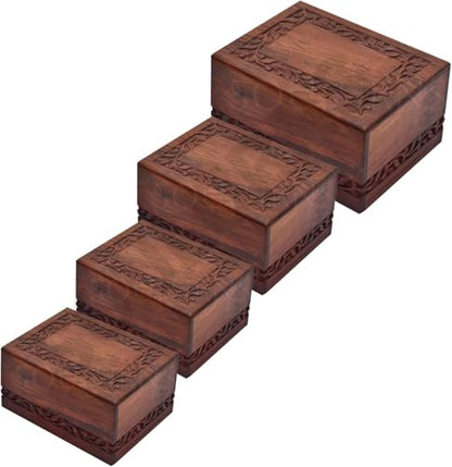 SOULURNS Border Engraved Wooden Urn for Human Ashes - Rosewood Cremation Urn for Adult Male or Female (Nested Set of 4) - size: Nested Set of 4