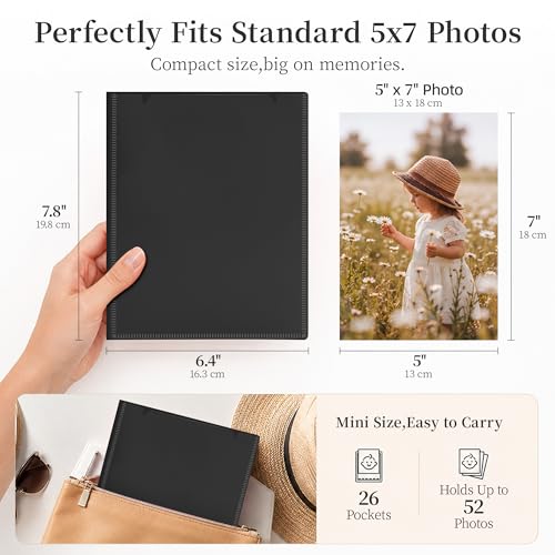Vienrose Small Photo Album 3 Pack 5x7 Holds 52 Photos Each Black - color: Black, size: 5x7 (6 PK)