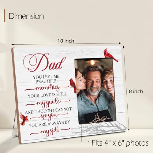 Dad Memorial Wooden Picture Frame, Always By My Side Cardinal Gifts for Loss of Dad, Sympathy Gifts for Loss of Father, Fits 4x6 Photo Frame - color: White