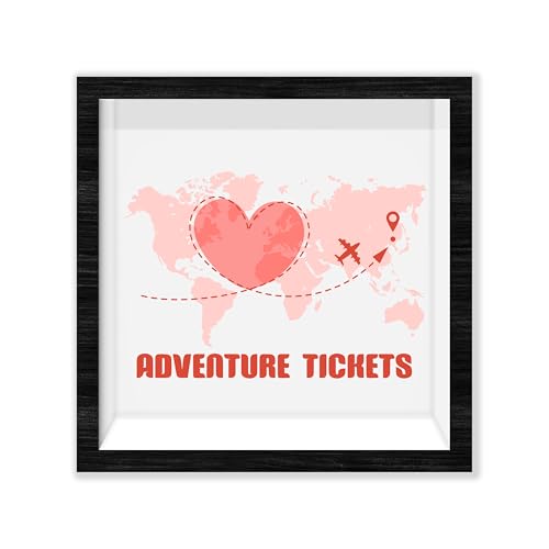 Black Honeymoon Shadow Box Frame with Slot, Adventure Tickets Boxes Frames for Fund, 8x8 Memory Box for Keepsakes, Travel Gifts and Decorations, 15 - size: adventure tickets