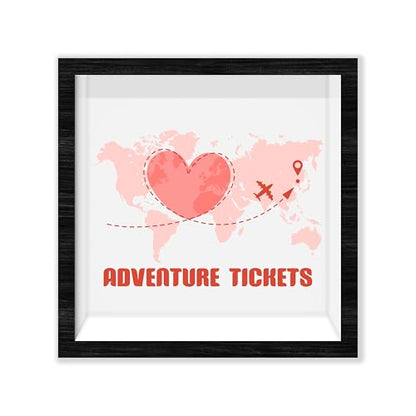 Black Honeymoon Shadow Box Frame with Slot, Adventure Tickets Boxes Frames for Fund, 8x8 Memory Box for Keepsakes, Travel Gifts and Decorations, 15 - size: adventure tickets