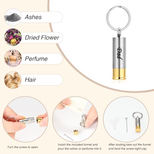 Oinsi Shotgun Shell Cremation Jewelry Urn Necklace For Ashes Of Loved Ones -Dad/Mom/Son/Grandma/Grandpa Cylinder Memorial Locket Pendant Necklace - color: Dad (Keychain)
