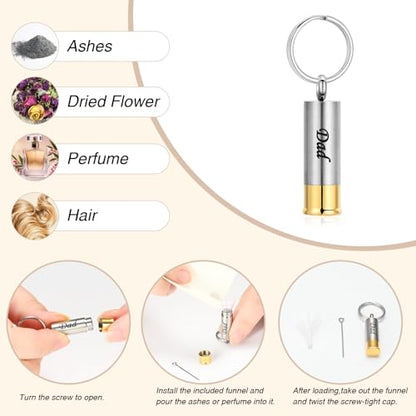 Oinsi Shotgun Shell Cremation Jewelry Urn Necklace For Ashes Of Loved Ones -Dad/Mom/Son/Grandma/Grandpa Cylinder Memorial Locket Pendant Necklace - color: Dad (Keychain)