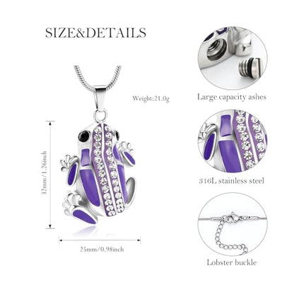 Frog Urn Necklace for Ashes Animals Cremation Jewelry Stainlee Steel Memorial Necklaces Keepsake Jewelry Ashe Holder Pendant for Human Ashes with Filling Kits - color: Purple