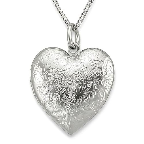 LIFETIME JEWELRY Antique Heart Locket Necklace for Women & Girls That Holds Pictures – 10X Thicker Real 24K Gold Plated Charm – Made in USA with Lifetime Replacement - style: Big White Gold Locket with Chain