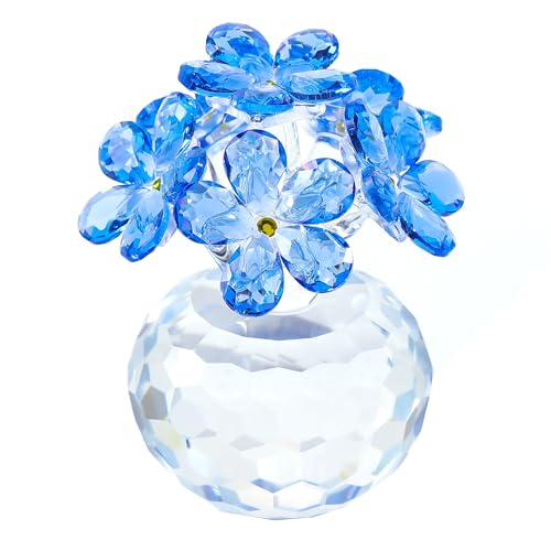 Qianwei Blue Crystal Flowers Figurine - Forget Me Not Gifts Sympathy Glass Flowers Collectible Figurines Decor Paperweight Ornament Home Office Table Desk Decorations - color: New Style-blue
