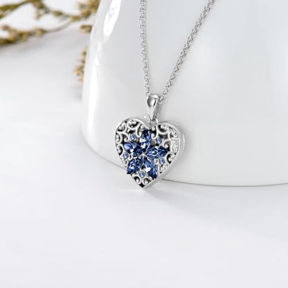 Dorunmo Personalized Locket Necklace 925 Sterling Silver that Holds Pictures Butterfly Birthstone Photo Heart Locket Custom Jewelry Congratulations New Beginnings New Job Gifts for Women - color: Sapphire Flower, style: Only Locket