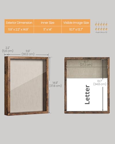 SONGMICS 11x14 Shadow Box Frame, Top Loading Display Case Frame , Glass Front with Top Slot and Push Pins, Linen Fabric Backing for DIY Craft, Gift Idea,Rustic Brown URPF009KD01 - color: Rustic Brown, size: 11 x 14"