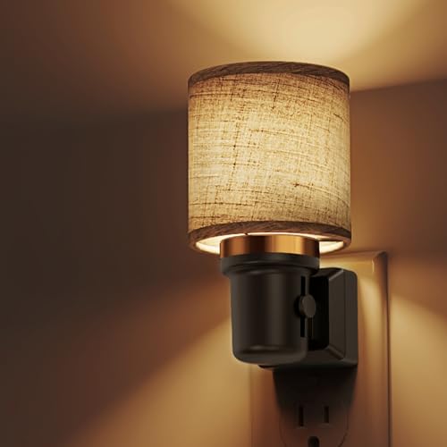 L LOHAS LED Night Lights Plug into Wall,Linen Fabric Cylinder Night Light - color: Cylinder-3000K, size: 1 Pack