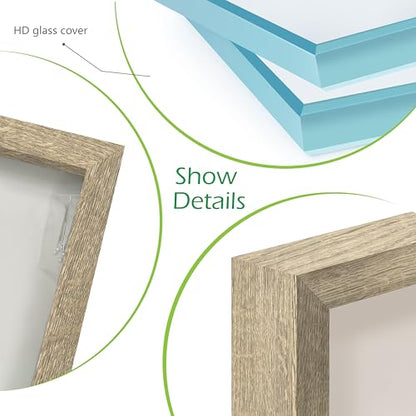 FrameWorks 8x8 Driftwood Wooden Shadow Box Frame – Soft Felt Back, Tempered Glass, and Included Elegant White Ball Push Pins - color: Natural, size: 8"x8"