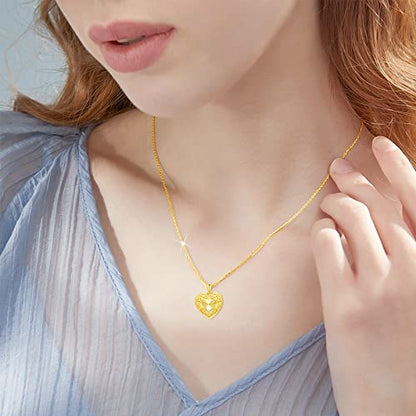 SOULMEET 10K 14K 18K Solid Gold Personalized Sunflower/Starburst/Cross/Rose/Lotus/Butterfly/Turtle/Celtic/Bee Heart Locket Necklace That Holds Picture Gift Choice - style: L-Solid gold celtic heart locket+photo