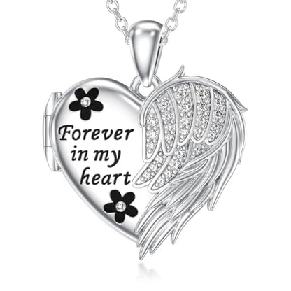 Dorunmo Personalized Locket Necklace 925 Sterling Silver that Holds Pictures Butterfly Birthstone Photo Heart Locket Custom Jewelry Congratulations New Beginnings New Job Gifts for Women - color: Angel Wing, style: Only Locket