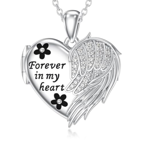 Dorunmo Personalized Locket Necklace 925 Sterling Silver that Holds Pictures Butterfly Birthstone Photo Heart Locket Custom Jewelry Congratulations New Beginnings New Job Gifts for Women - color: Angel Wing, style: Only Locket