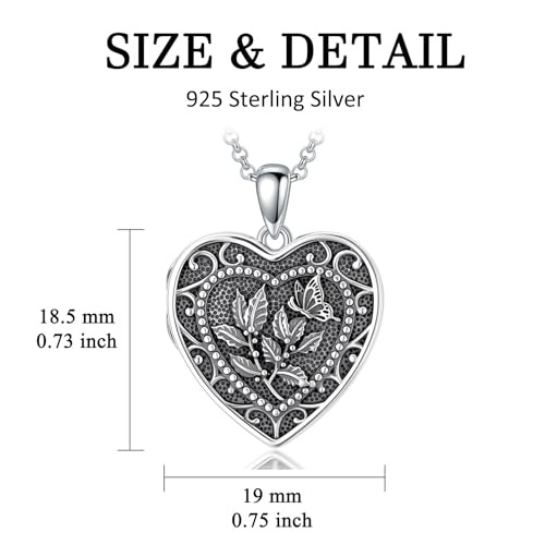 PELOVNY Birth Flower Locket Necklace for Women 925 Sterling Silver Flower Butterfly Heart Photo Locket Pendant Birthday Christmas Jewelry Gifts for Mom Daughter Wife Sister - color: 12-Holly