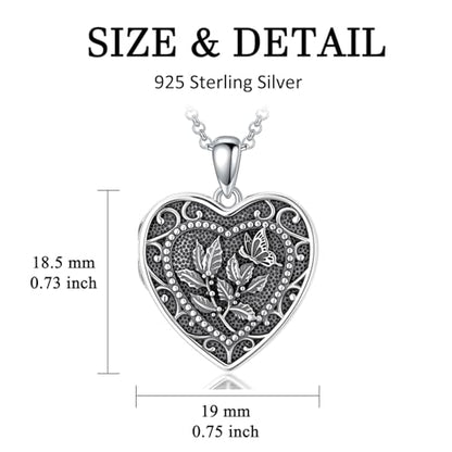PELOVNY Birth Flower Locket Necklace for Women 925 Sterling Silver Flower Butterfly Heart Photo Locket Pendant Birthday Christmas Jewelry Gifts for Mom Daughter Wife Sister - color: 12-Holly