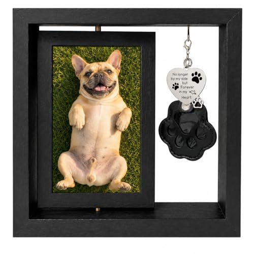 Dog Memorial Gifts for Loss of Dog - Rotating Double-Sided Wooden Picture Frame for 4x6 Photo with Paw-Shaped Pet Fur Storage Charm - Pet Memorial Gifts - Loss of Cat Sympathy Remembrance Gift (Black) - color: Black