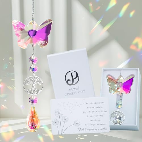 Unique Memorial Sympathy Gifts for Loss Loved One,Bereavement Gift Idea Crystal Rainbow Maker Butterfly Suncatcher in Remembrance Gifts for Grief Sorry for You Loss Mum Dad - color: Life Tree