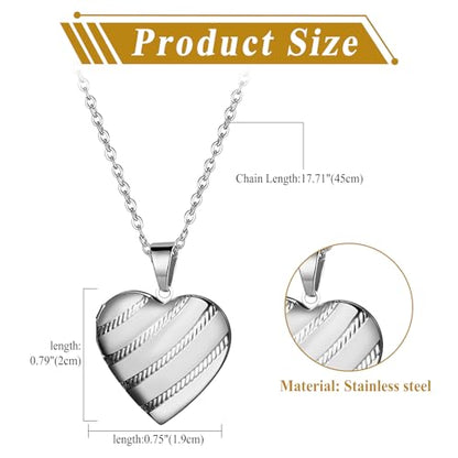 OIDEA Locket Necklace for Women: Gold Photo Lockets that Hold Picture Stainless Steel Necklace with Picture Inside Birthday Mothers Day Jewelry Gifts for Womens - color: stripes heart - silver