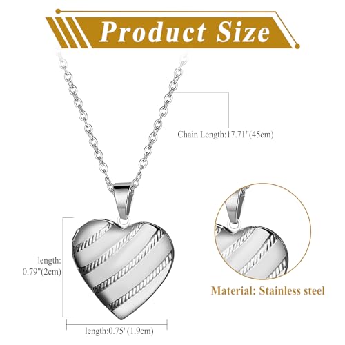 OIDEA Locket Necklace for Women: Gold Photo Lockets that Hold Picture Stainless Steel Necklace with Picture Inside Birthday Mothers Day Jewelry Gifts for Womens - color: stripes heart - silver custom