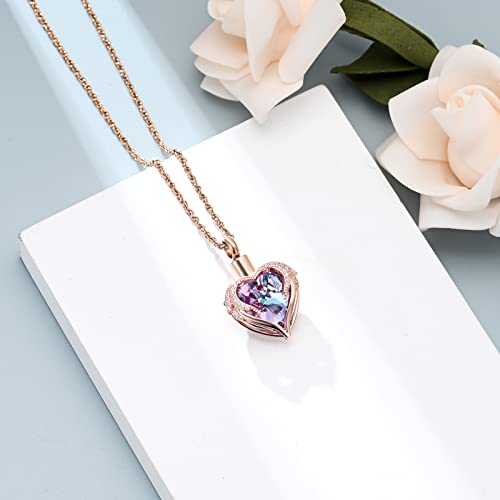 shajwo Angel Wing Heart Urn Necklace for Ashes - color: Rose Gold-Purple