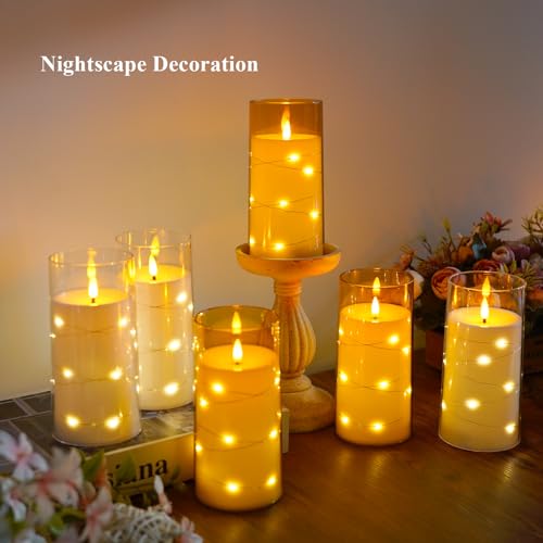 Flickering Flameless Candles with Remote Timer, 6pcs LED Battery Operated Candles with Embedded String Lights White, D3 H6 - color: White