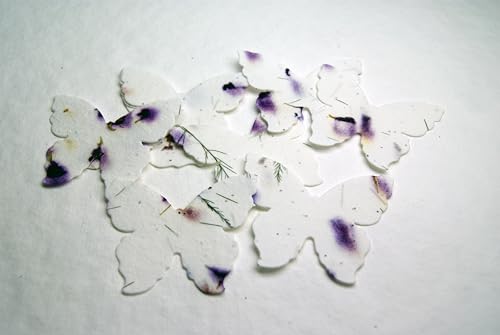 Of The Earth Handmade Paper - Wildflower Seed Paper Butterfly Shape - Large 3" - Set of 24 (58s Purple & Fern) - color: 58s Purple & Fern
