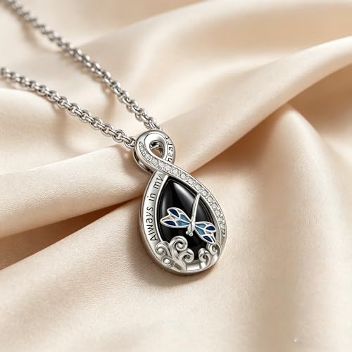 Urn Necklace for Ashes Blue opal Cremation Necklace Keepsake Memory Jewelry for Ashes of Loved Ones Keepsake - style: Dragonfly Obsidian