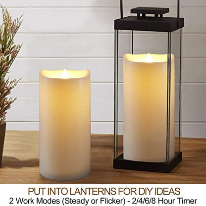 Pack of 2 Large Outdoor LED Pillar Candles 4x8 with Timer and Remote - IP65 Waterproof Battery Operated LED Pillar Candles Ivory Body - Oblique Edge Flickering Flameless Pillar Candles - color: [Pack of 2] 4 X 8 - Ivory Body - Warm White Glow