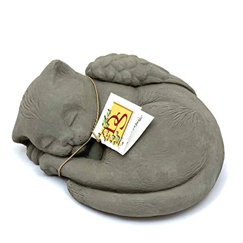 Sleeping Cat with Wings: Durable Solid Stone Pet Memorial Statue. Unique Home Décor, Garden Accent. Sealed for Outdoors. Handcrafted USA. (Antique/Grayish)