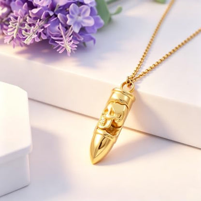 SIYUU Skull Bullet Urn Necklace for Ashes Stainless Steel Punk Cremation Keepsake Jewelry for Men Skeleton Bullet Urn Pendant Necklace Personalized Gothic Skull Bullet Memorial Jewelry - color: Customize