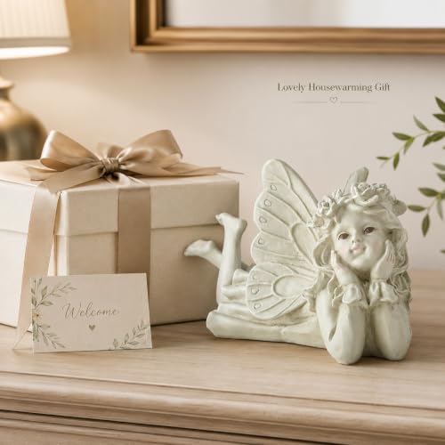 Laying Angel Garden Statue, Resin Fairy Figurine Outdoor Patio Decor | Weather-Resistant Accent For Lawns, Porches, Flower Beds And Garden Gifts - style: Angel Holding Face