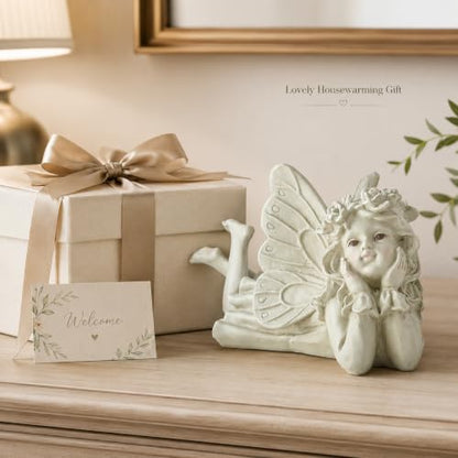 Laying Angel Garden Statue, Resin Fairy Figurine Outdoor Patio Decor | Weather-Resistant Accent For Lawns, Porches, Flower Beds And Garden Gifts - style: Angel Holding Face