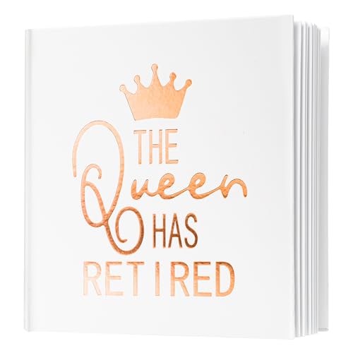 Calculs Retirement Party Guest Book for Mom The Queen Has Retired Guestbook Polaroid Picture Book 8.5” Square Hardcover Blank Pages for Instax White Cover Rose Gold Stamping - style: Contemporary