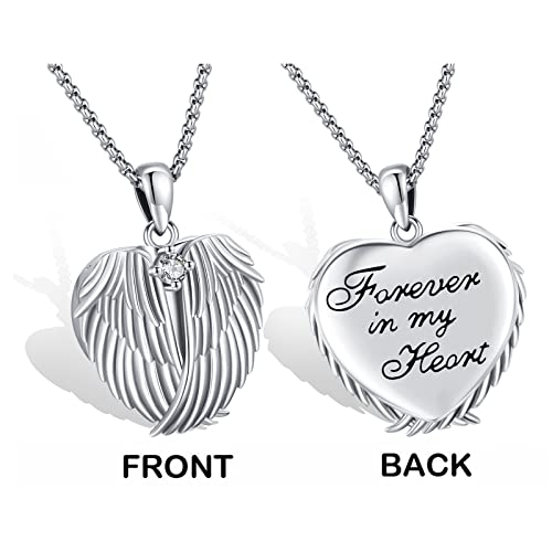 Picture Locket Necklace for Women Men Rose 14K Real Gold 925 Sterling Silver Jewelry Heart Locket Necklace that Holds Pictures Tree of Life Viking Wolf Celtic Knot St Christopher St Michael Pendant - color: G-Heart Wing Photo Locket Necklaces