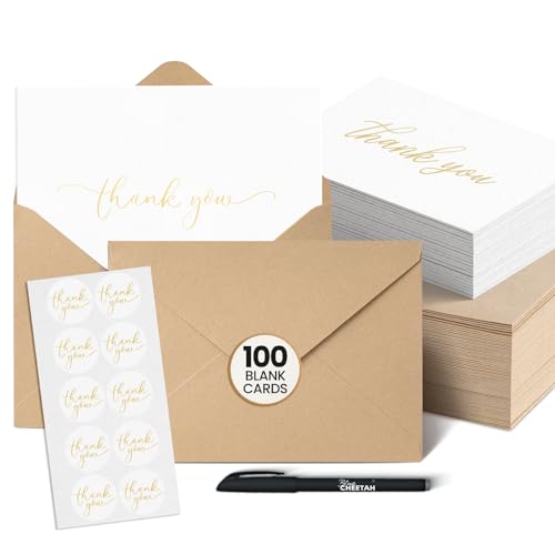 100 Pieces of White With Gold Thank You Cards, Two Thank You Notes Designs, 4x6 Inch Thank You Card, Elegant Thank You Cards Baby Shower, Thank You Cards With Envelopes Bulk with 120 Stickers, Free - color: White With Gold, size: 100 pack