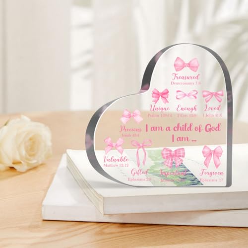 Inspirational Christian Gifts for Women Girls, Preppy Positive Quote Encouragement Pink Bow Plaque, Motivational Gifts for Friends Coworkers, Home Office Desk Sign Paperweight - style: Inspirational Pink Bow
