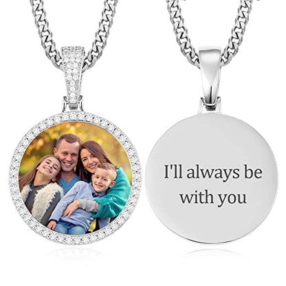 YIMERAIRE Customized Picture Necklace Personalized Circle Chain - color: 00171 Text necklace with Silver Cuban chain