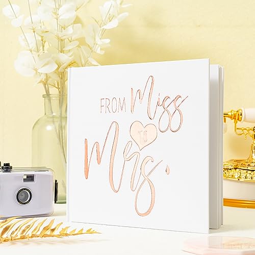 Calculs Rose Gold Bachelorette Party Sign in Book Bridal Shower Guest Book 'from Miss to mrs' Picture Book Polaroid Blank Pages for Instant Film 8.5” Square White Cover Rose Gold Foil Stamping - style: French