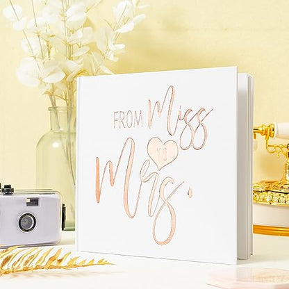 Calculs Rose Gold Bachelorette Party Sign in Book Bridal Shower Guest Book 'from Miss to mrs' Picture Book Polaroid Blank Pages for Instant Film 8.5” Square White Cover Rose Gold Foil Stamping - style: French