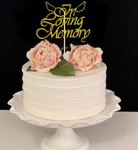 Happy Birthday in Heaven,In Loving Memory Cake Topper for Birthday,Anniversary,Funeral,Celebration of Life Party Supplies,Gold Glitter - color: In Loving Memory