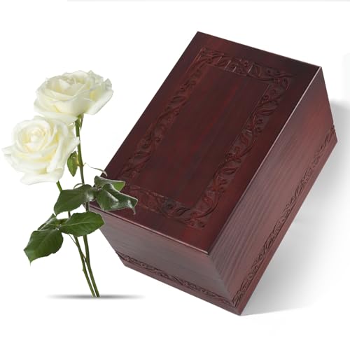 Wooden Urns for Human Ashes Adult Male Female, Up to 250 Cubic inches，Wood Cremation Urns, Funeral Memorial Urns for Ashes Mom Dad (Red) - color: Red
