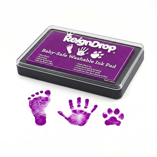 ReignDrop Baby Ink Pad for Hand and Footprints, Non-Toxic Acid-Free Keepsake Kit, Smudge-Proof Archival Ink Wipes Off Skin, for Scrapbook, Photo Album, Frames & Pet Paws, Baby Gift (Purple) - color: Purple