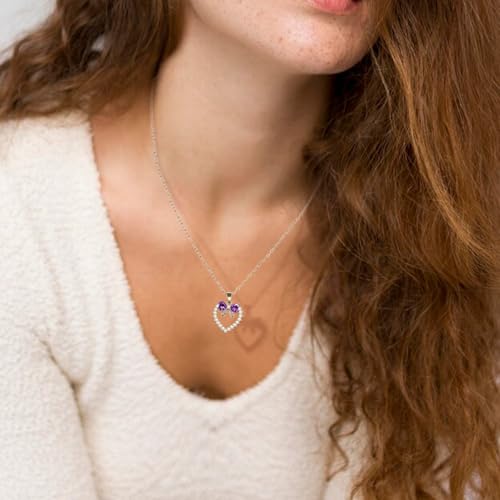 Bow Heart Pendent Pendant Necklace for Women White Crystal Necklace Dainty Silver Plated Necklace Bow Jewelry with Zirconia, Heart Choker Necklaces for Her Gifts - style: Purple heart